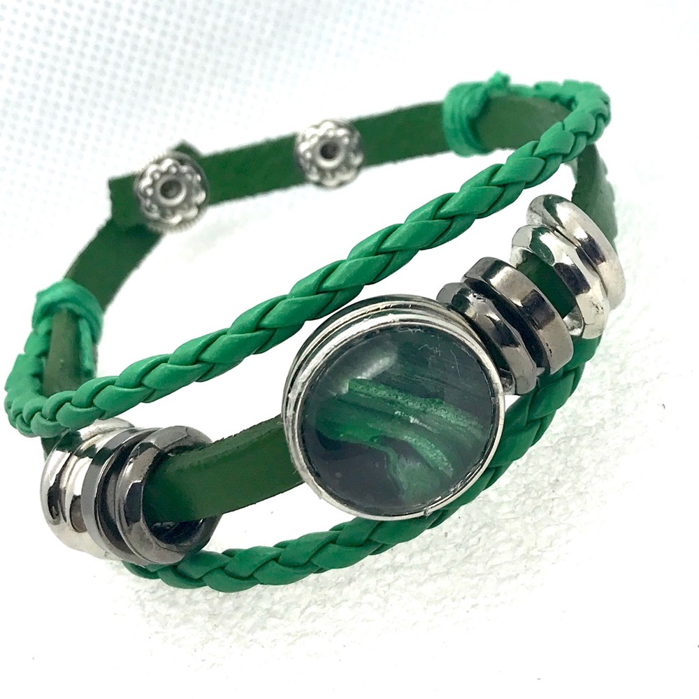 Leather snap bracelet Handmade 20mm snap SB20 green